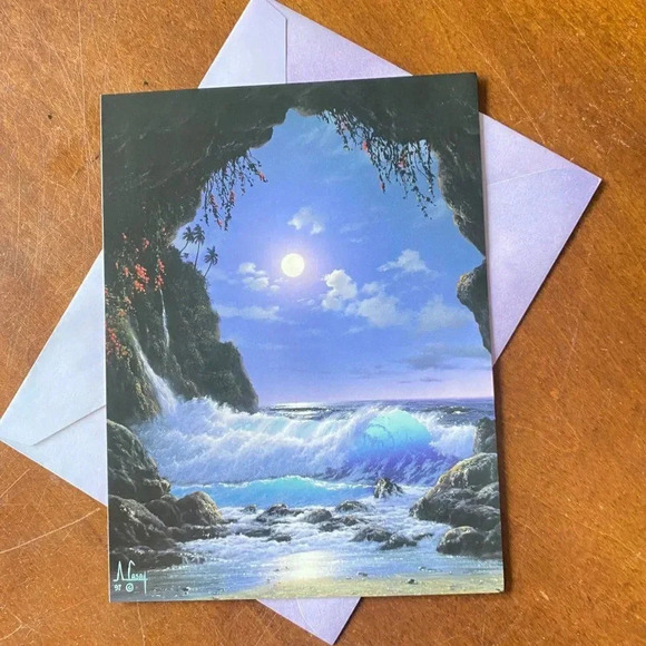 Leanin' Tree Other - ROMANTIC CAVE Love 6/pk Greeting Cards Ocean Waves Full Moon Leanin Tree '97 NOS